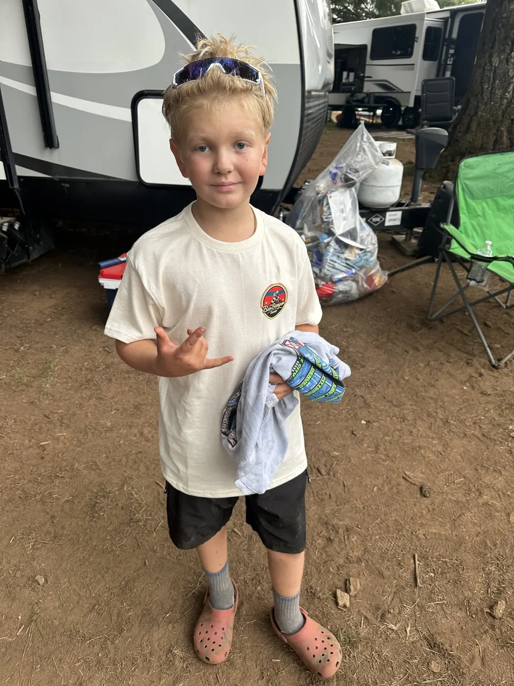 Young club rider in a BarBanger tee